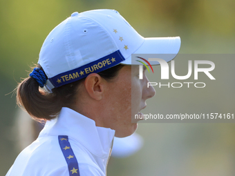 GAINESVILLE, VIRGINIA - SEPTEMBER 14: Carlota Ciganda of Team Europe walks on the 7th fairay during Day Two of the Solheim Cup at Robert Tre...