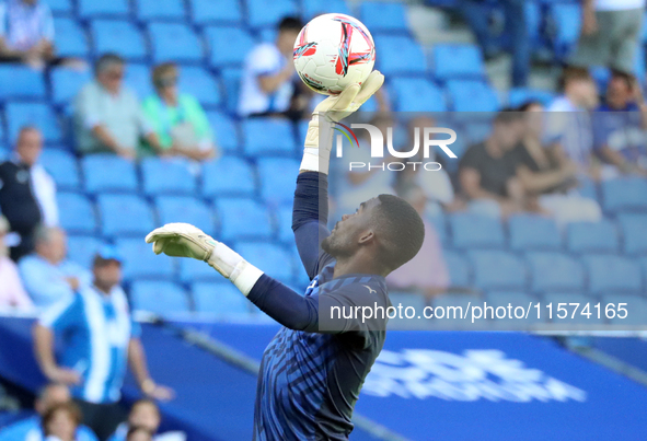 Jesus Owono plays during the match between RCD Espanyol and Deportivo Alaves in week 5 of LaLiga EA Sports at the RCDE Stadium in Barcelona,...