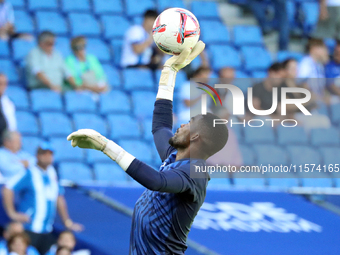 Jesus Owono plays during the match between RCD Espanyol and Deportivo Alaves in week 5 of LaLiga EA Sports at the RCDE Stadium in Barcelona,...