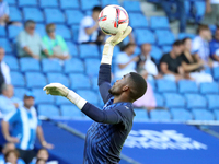 Jesus Owono plays during the match between RCD Espanyol and Deportivo Alaves in week 5 of LaLiga EA Sports at the RCDE Stadium in Barcelona,...