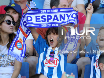 An RCD Espanyol supporter during the match between RCD Espanyol and Deportivo Alaves, corresponding to week 5 of LaLiga EA Sports, at the RC...