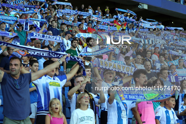 RCD Espanyol supporters during the match between RCD Espanyol and Deportivo Alaves in Barcelona, Spain, on September 14, 2024. 