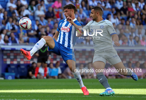 Javi Puado and Aleksandar Sedlar play during the match between RCD Espanyol and Deportivo Alaves, corresponding to week 5 of LaLiga EA Sport...