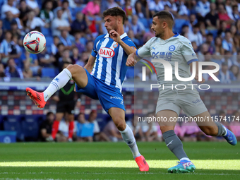 Javi Puado and Aleksandar Sedlar play during the match between RCD Espanyol and Deportivo Alaves, corresponding to week 5 of LaLiga EA Sport...