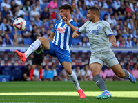 Javi Puado and Aleksandar Sedlar play during the match between RCD Espanyol and Deportivo Alaves, corresponding to week 5 of LaLiga EA Sport...