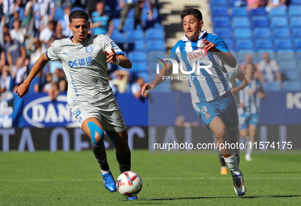 Alejo Veliz and Abdel Abqar play during the match between RCD Espanyol and Deportivo Alaves, corresponding to week 5 of LaLiga EA Sports, at...