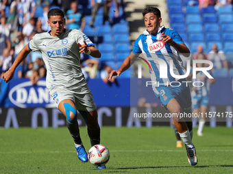 Alejo Veliz and Abdel Abqar play during the match between RCD Espanyol and Deportivo Alaves, corresponding to week 5 of LaLiga EA Sports, at...