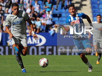 Alejo Veliz and Abdel Abqar play during the match between RCD Espanyol and Deportivo Alaves, corresponding to week 5 of LaLiga EA Sports, at...