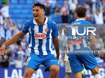 Javi Puado and Alejo Veliz celebrate during the match between RCD Espanyol and Deportivo Alaves, corresponding to week 5 of LaLiga EA Sports...