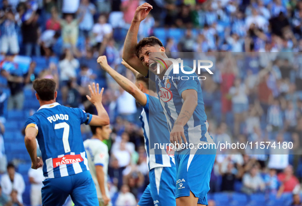 Javi Puado and Alejo Veliz celebrate during the match between RCD Espanyol and Deportivo Alaves, corresponding to week 5 of LaLiga EA Sports...