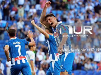 Javi Puado and Alejo Veliz celebrate during the match between RCD Espanyol and Deportivo Alaves, corresponding to week 5 of LaLiga EA Sports...