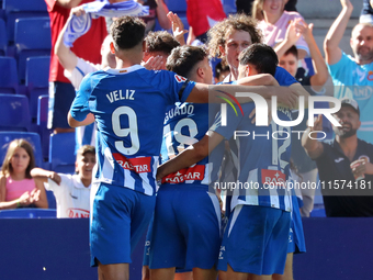 Javi Puado celebrates a goal during the match between RCD Espanyol and Deportivo Alaves, corresponding to week 5 of LaLiga EA Sports, at the...