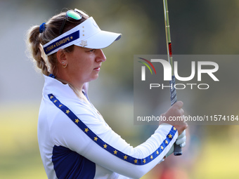 GAINESVILLE, VIRGINIA - SEPTEMBER 14: Emily Kristine Pedersen of Team Europe hits from the 7th fairway during Day Two of the Solheim Cup at...