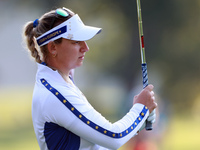 GAINESVILLE, VIRGINIA - SEPTEMBER 14: Emily Kristine Pedersen of Team Europe hits from the 7th fairway during Day Two of the Solheim Cup at...