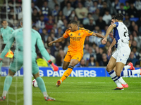 Kylian Mbappe centre-forward of Real Madrid and France shooting to goal during the La Liga match between Real Sociedad de Futbol and Real Ma...