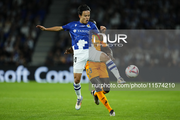 Takefusa Kubo right winger of Real Sociedad and Japan during the La Liga match between Real Sociedad de Futbol and Real Madrid CF at Reale A...