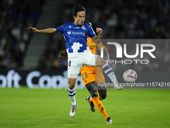 Takefusa Kubo right winger of Real Sociedad and Japan during the La Liga match between Real Sociedad de Futbol and Real Madrid CF at Reale A...