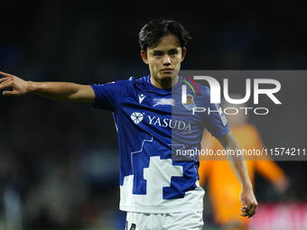 Takefusa Kubo right winger of Real Sociedad and Japan during the La Liga match between Real Sociedad de Futbol and Real Madrid CF at Reale A...