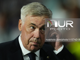 Carlo Ancelotti head coach of Real Madrid during the La Liga match between Real Sociedad de Futbol and Real Madrid CF at Reale Arena on Sept...