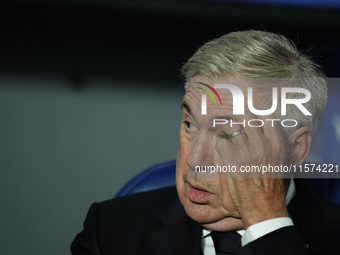 Carlo Ancelotti head coach of Real Madrid during the La Liga match between Real Sociedad de Futbol and Real Madrid CF at Reale Arena on Sept...