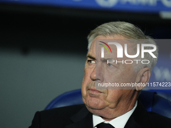 Carlo Ancelotti head coach of Real Madrid during the La Liga match between Real Sociedad de Futbol and Real Madrid CF at Reale Arena on Sept...