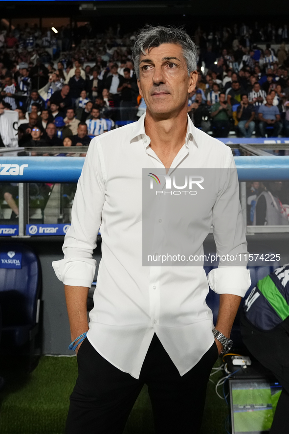 Imanol Alguacil head coach of Real Sociedad during the La Liga match between Real Sociedad de Futbol and Real Madrid CF at Reale Arena on Se...