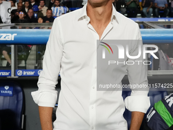 Imanol Alguacil head coach of Real Sociedad during the La Liga match between Real Sociedad de Futbol and Real Madrid CF at Reale Arena on Se...