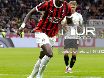 Tammy Abraham celebrates after scoring a goal during the Serie A football match between AC Milan and Venezia FC in Milano, Italy, on Septemb...