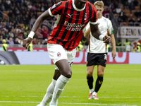 Tammy Abraham celebrates after scoring a goal during the Serie A football match between AC Milan and Venezia FC in Milano, Italy, on Septemb...