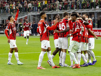 Christian Pulisic celebrates after scoring a goal during the Serie A football match between AC Milan and Venezia FC in Milano, Italy, on Sep...