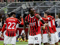 Tammy Abraham celebrates after scoring a goal during the Serie A football match between AC Milan and Venezia FC in Milano, Italy, on Septemb...