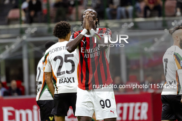 Tammy Abraham plays during the Serie A match between AC Milan and Venezia FC in Milano, Italy, on September 14, 2024, at Stadio Giuseppe Mea...