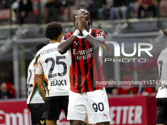 Tammy Abraham plays during the Serie A match between AC Milan and Venezia FC in Milano, Italy, on September 14, 2024, at Stadio Giuseppe Mea...