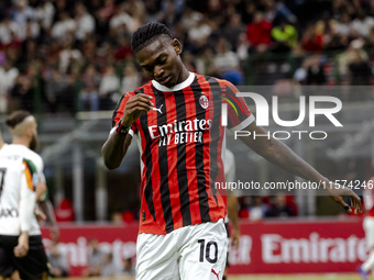 Rafael Leao plays during the Serie A match between AC Milan and Venezia FC in Milano, Italy, on September 14, 2024, at Stadio Giuseppe Meazz...