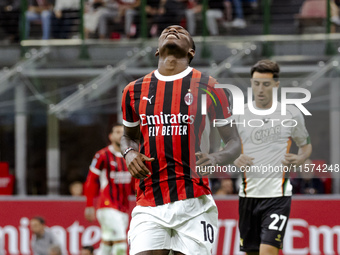 Rafael Leao plays during the Serie A match between AC Milan and Venezia FC in Milano, Italy, on September 14, 2024, at Stadio Giuseppe Meazz...