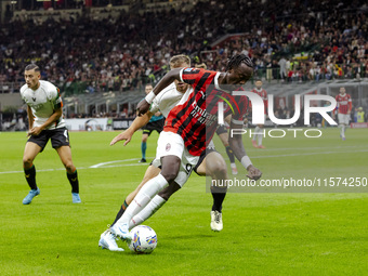 Tammy Abraham plays during the Serie A match between AC Milan and Venezia FC in Milano, Italy, on September 14, 2024, at Stadio Giuseppe Mea...