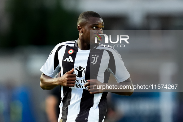 Pierre Kalulu of Juventus FC looks on during the Serie A Enilive match between Empoli FC and Juventus FC at Stadio Carlo Castellani on Septe...