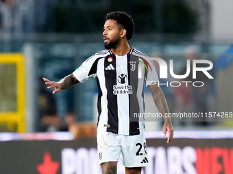 Douglas Luiz of Juventus FC gestures during the Serie A Enilive match between Empoli FC and Juventus FC at Stadio Carlo Castellani on Septem...