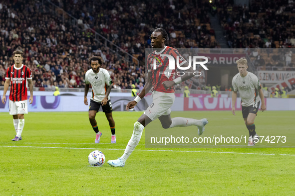 Tammy Abraham plays during the Serie A match between AC Milan and Venezia FC in Milano, Italy, on September 14, 2024, at Stadio Giuseppe Mea...