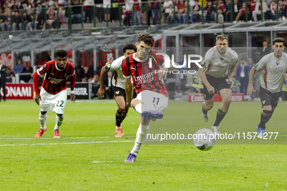 Christian Pulisic plays during the Serie A match between AC Milan and Venezia FC in Milano, Italy, on September 14, 2024, at Stadio Giuseppe...