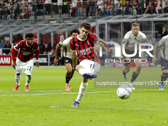 Christian Pulisic plays during the Serie A match between AC Milan and Venezia FC in Milano, Italy, on September 14, 2024, at Stadio Giuseppe...