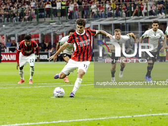 Christian Pulisic plays during the Serie A match between AC Milan and Venezia FC in Milano, Italy, on September 14, 2024, at Stadio Giuseppe...