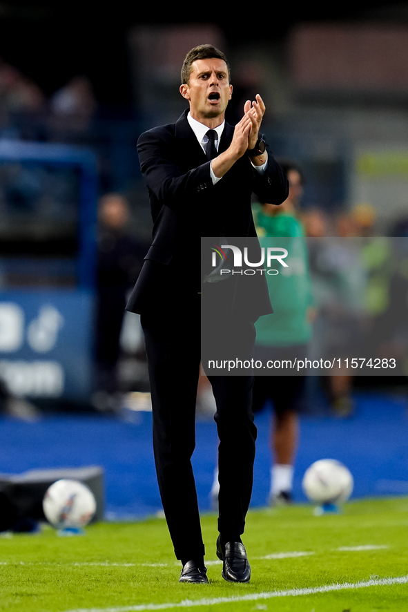 Thiago Motta head coach of Juventus FC gestures during the Serie A Enilive match between Empoli FC and Juventus FC at Stadio Carlo Castellan...