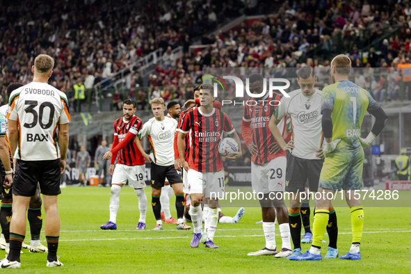 Christian Pulisic plays during the Serie A match between AC Milan and Venezia FC in Milano, Italy, on September 14, 2024, at Stadio Giuseppe...