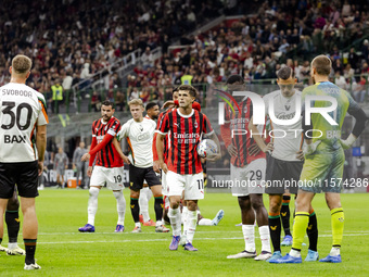 Christian Pulisic plays during the Serie A match between AC Milan and Venezia FC in Milano, Italy, on September 14, 2024, at Stadio Giuseppe...