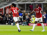 Rafael Leao and Tammy Abraham are in action during the Serie A match between AC Milan and Venezia FC in Milano, Italy, on September 14, 2024...