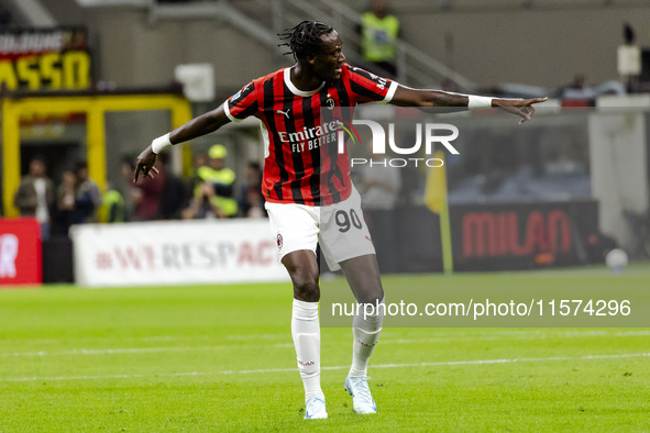 Tammy Abraham plays during the Serie A match between AC Milan and Venezia FC in Milano, Italy, on September 14, 2024, at Stadio Giuseppe Mea...