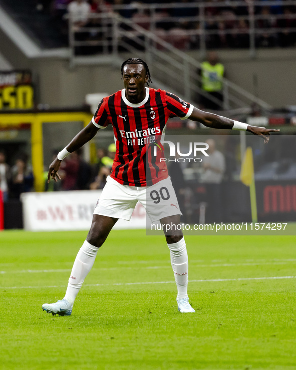 Tammy Abraham plays during the Serie A match between AC Milan and Venezia FC in Milano, Italy, on September 14, 2024, at Stadio Giuseppe Mea...