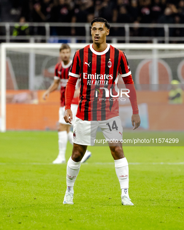 Tijjani Reijnders plays during the Serie A match between AC Milan and Venezia FC at Stadio Giuseppe Meazza in Milano, Italy, on September 14...