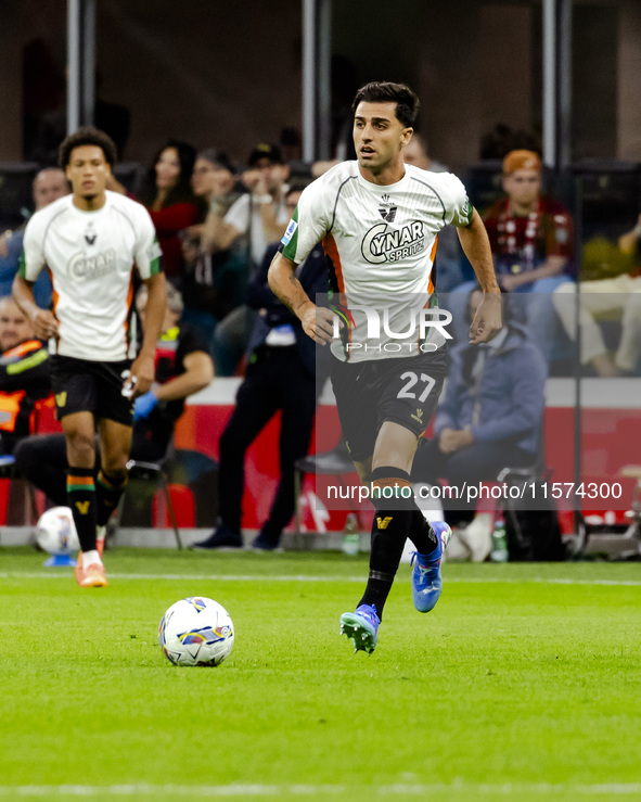 Antonio Candela plays during the Serie A match between AC Milan and Venezia FC in Milano, Italy, on September 14, 2024, at Stadio Giuseppe M...